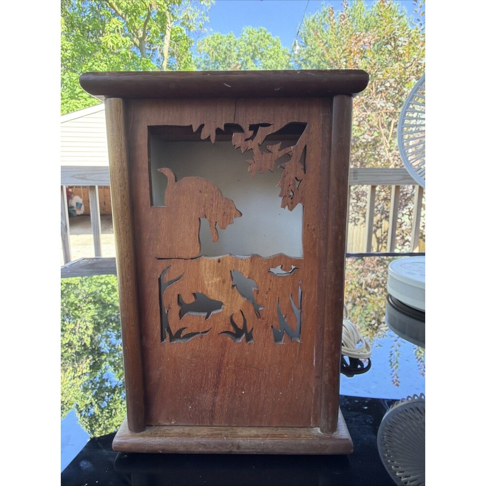Vintage Wood Night Light Box Lighted Lantern Halloween/Cat/Xmas/Moon Nite Lite